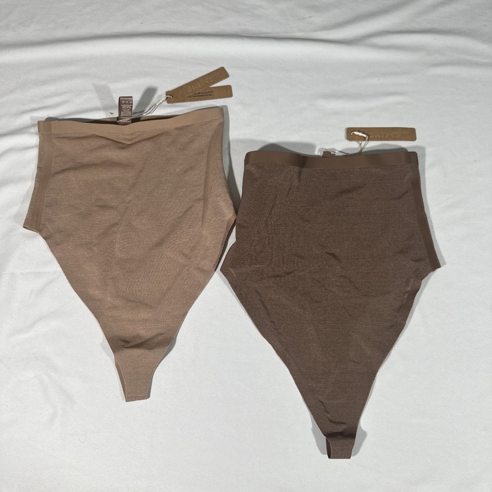 NWT $76 SKIMS [ 2PC Small ] Power Mesh High Waist Thong In Sienna + Jasper T2030